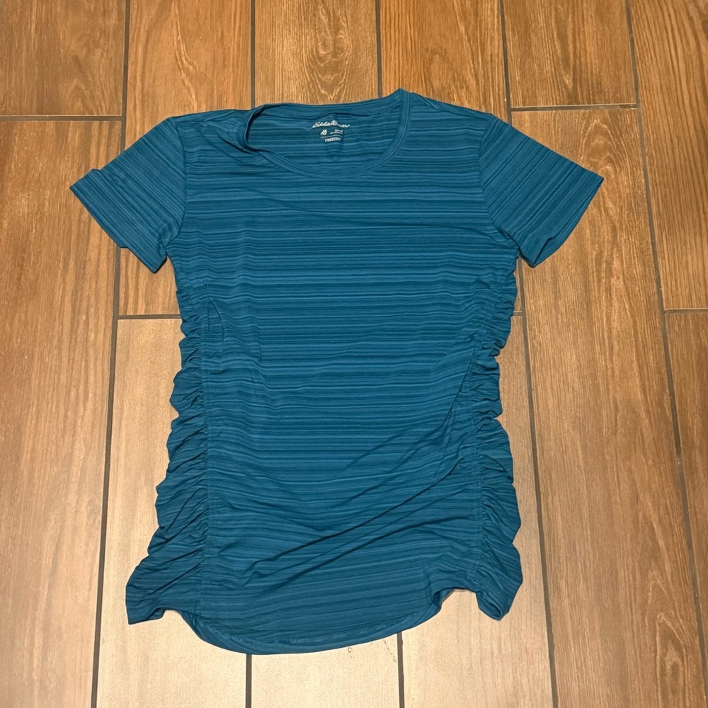 Eddie Bauer Blue Ruched Short Sleeve Top